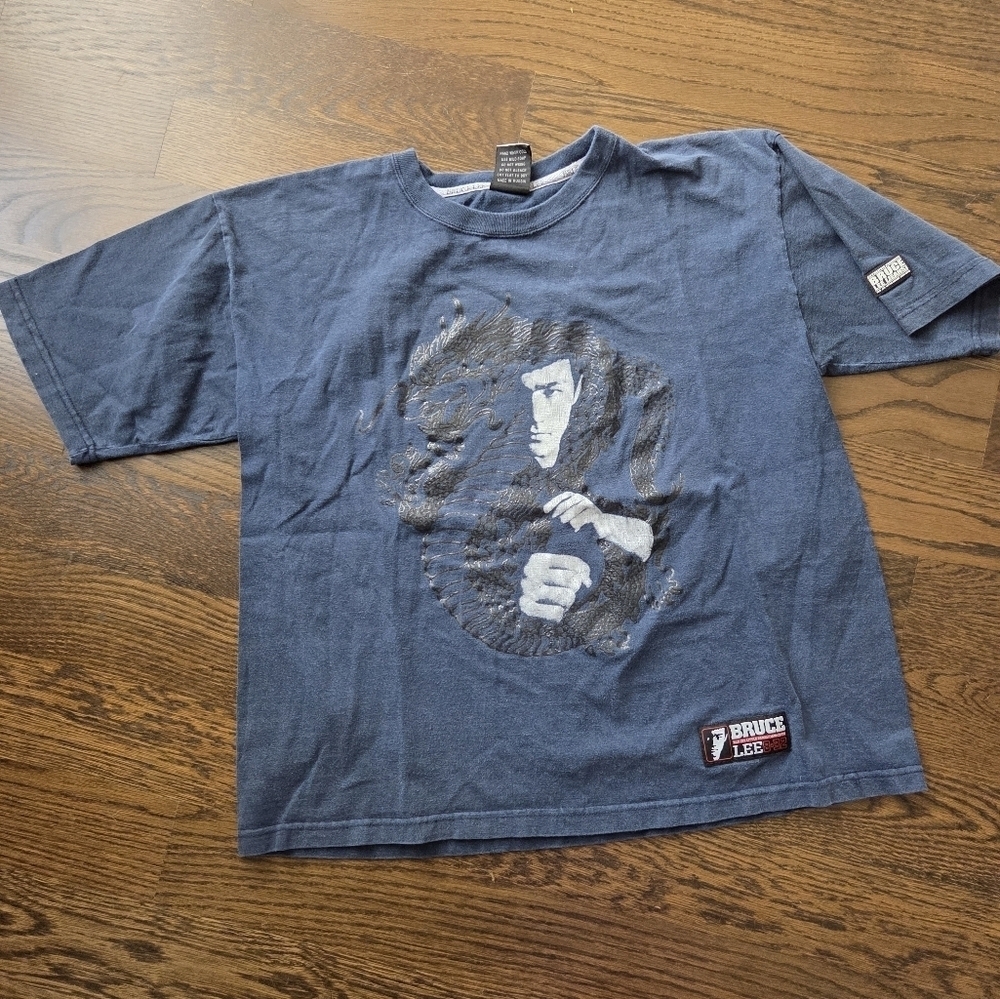 Vtg.Blue Bruce Lee Graphic T-Shirt Sz.M (10-12)